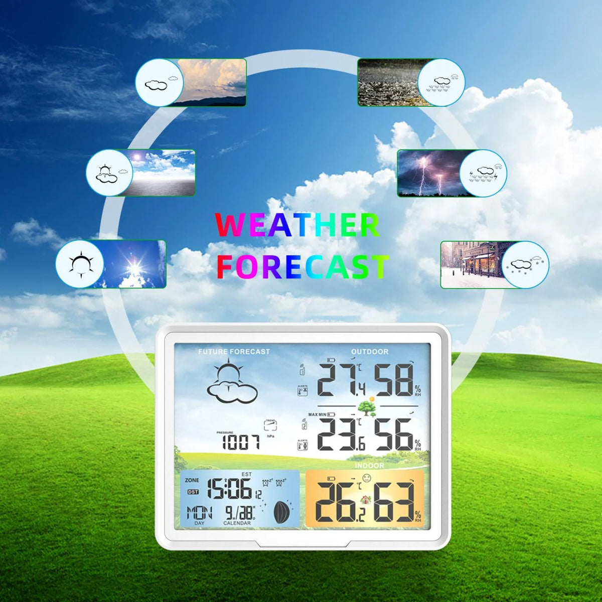 FABISENSE Wireless Weather Station with Indoor Outdoor Sensor Thermometer Hygrometer, Forecast Barometer Moon Phase, USB Powered