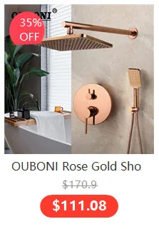 OUBONI Brush Gold Bathroom Shower Systerm Bathtub Faucet Wall Mount Golden Plated 2 Ways athtub Mixer Shower Set Mixer Tap