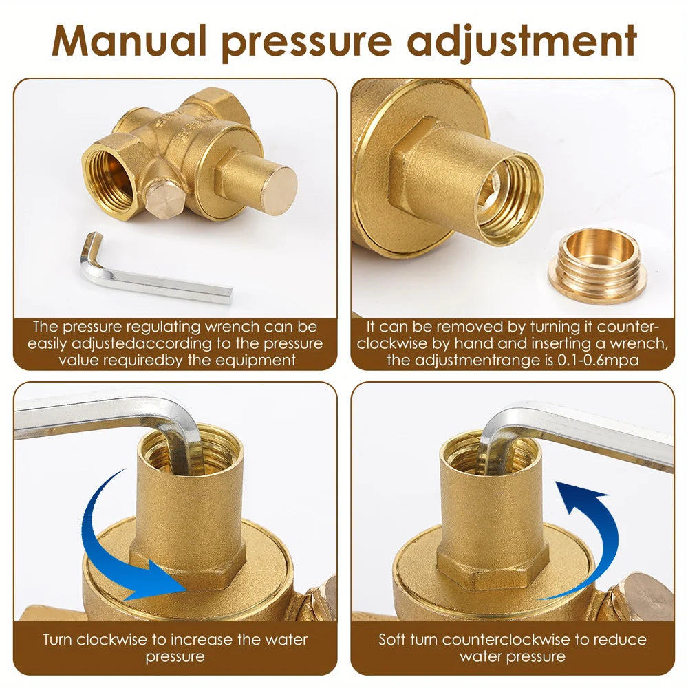 Water Pressure Regulator Brass Pressure Regulator DN20/15 Brass Adjustable Water Pressure Regulator Reducer with Gauge Meter