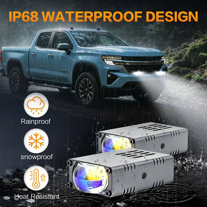 2X LED Headlight Bumper Fog Lamps Projector Lens Work Light Mini Driving Light Auxiliary Lights For Car Motorcycle