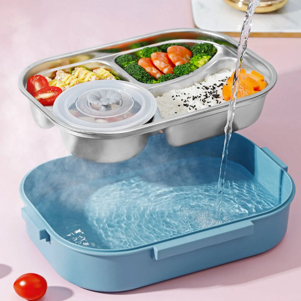 Food Storage Container Dinnerware Stainless Steel Lunch Box 4‑Grid Portable Bento Box Food Storage Container for Student Adult