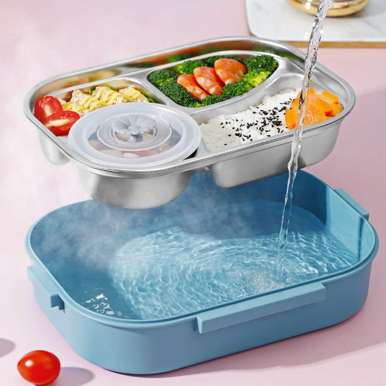 Food Storage Container Dinnerware Stainless Steel Lunch Box 4‑Grid Portable Bento Box Food Storage Container for Student Adult