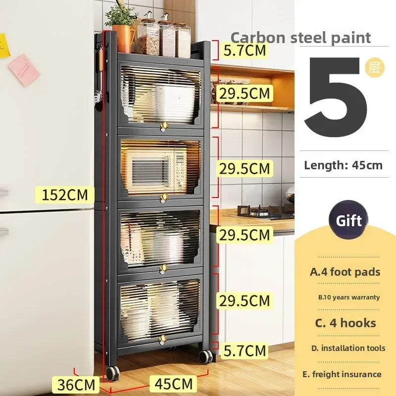 Multi-functional Kitchen Shelf Floor-to-ceiling Shelf Locker Microwave Pot Oven Cabinet Storage Rack with Cabinet Door