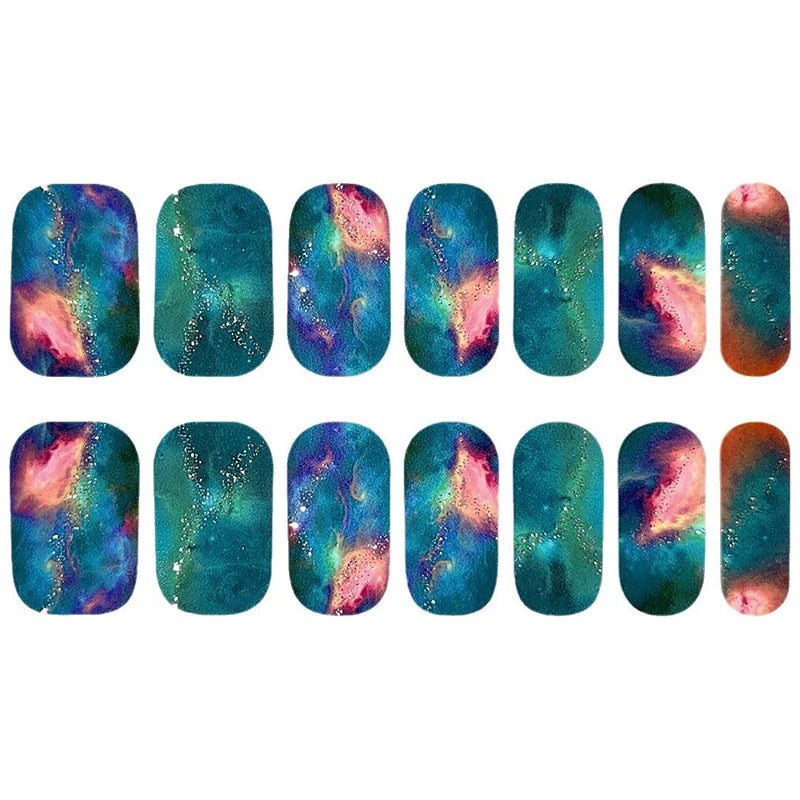No Baking Lamp Waterproof Nail Wraps Full Cover Nail Stickers Firm And Not Easy To Fall Off 14 Nails/Set Multi Color Nail Patch