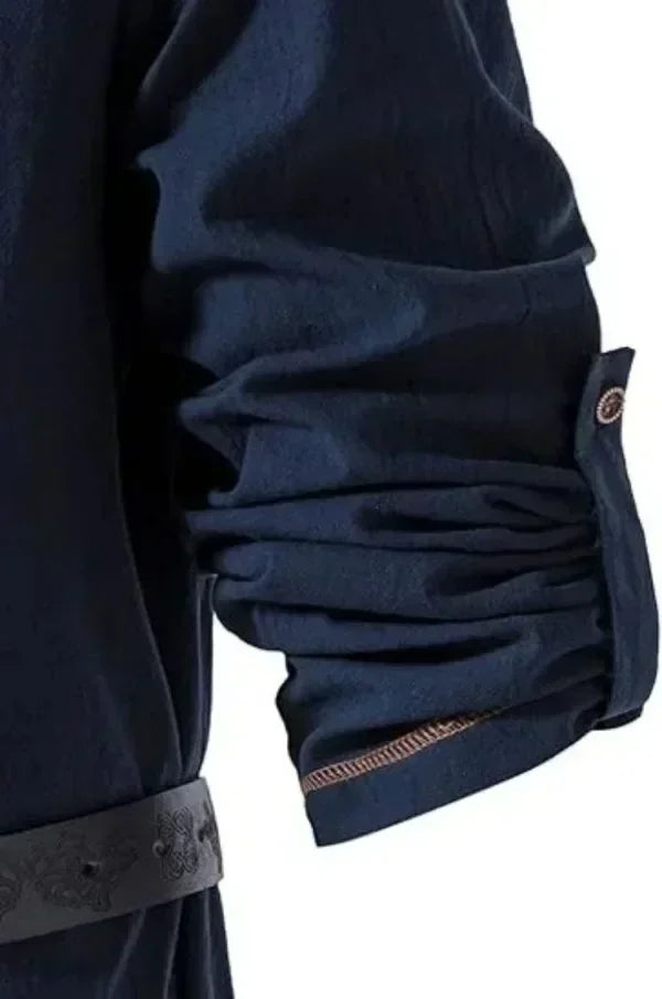Men Medieval Lace Up Linen Long Sleeve Tunic Viking Pirate Renaissance Cosplay Shirt With Vintage Embossed Leather Belt