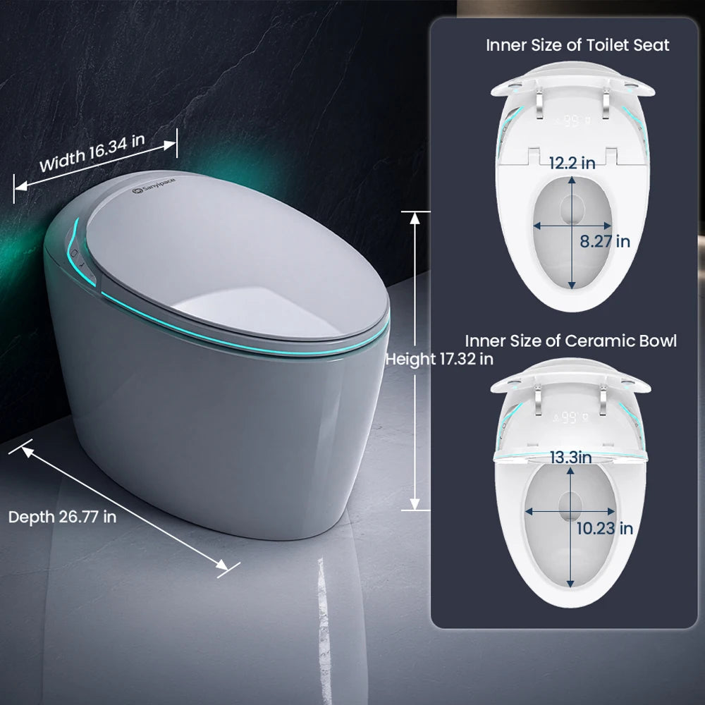 Sanyipace Oval Smart Toilet Spa Bidet Instant Hot Water Rear Feminine Wash Self-cleaning 110V GFCI Full Safety Protection Toilet