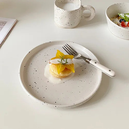Retro Style White Ink-splashed Ceramic Bowl and Plate Western Food Steak Fruit Dessert Tray Salad Bowl Tableware Main Dish Plate
