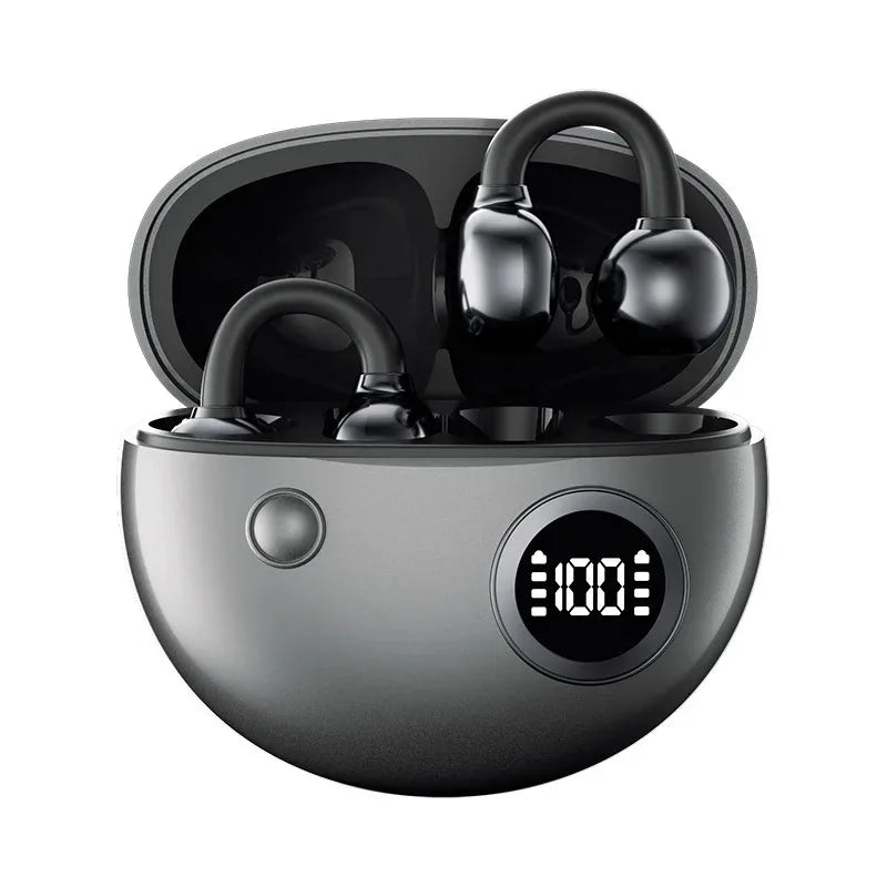Clip-on Earphones Wireless Bluetooth Earbuds Hi-Fi Sound Super Long Battery Life Digital Display Noise Reduction Secure Fit
