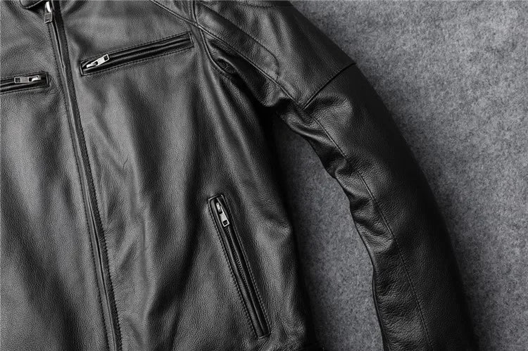 LNY Shop Best.Motor Biker real leather jacket,quality Classic rider leather clothes,man Protectable thick cowhide coat.
