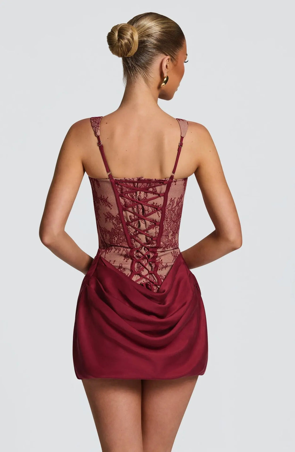 Spaghetti Strap Lace Corset Mini Dress Women Back Lace Up Draped Satin Bodycon Party Club Short Dress INS Style