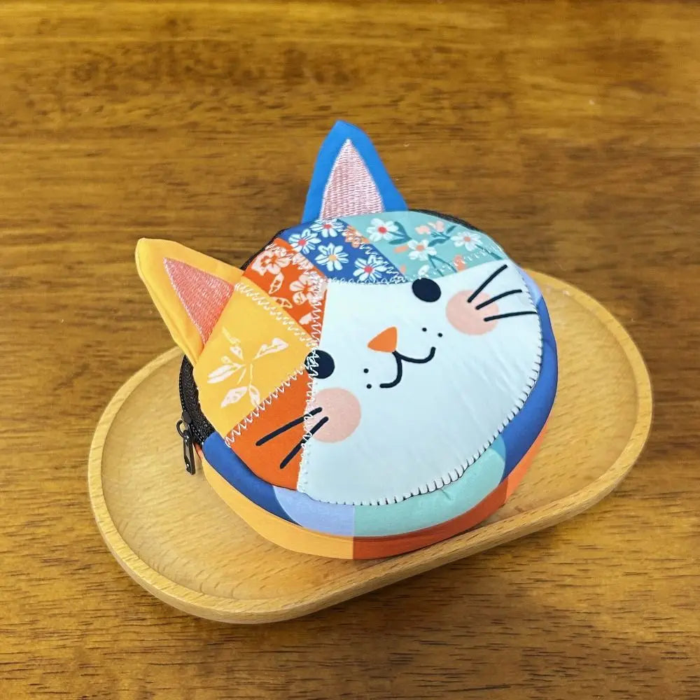 Waterproof Patchwork Coin Purse Cat Zipper Design Makeup Bag Storage Case Home Travel