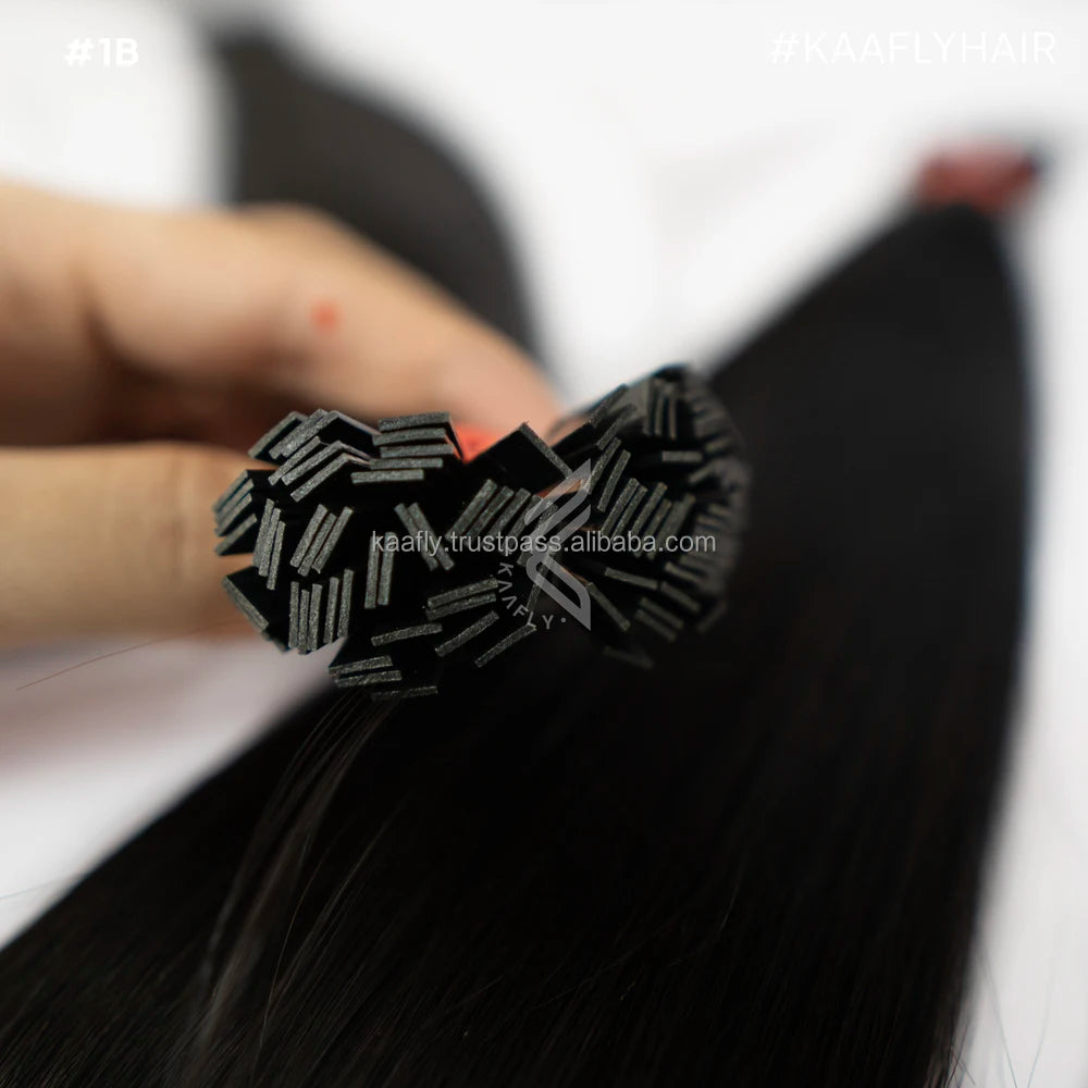 European Virgin Keratin Flat Tip Hair Extensions Human Hair Dyed Straight Single Weft