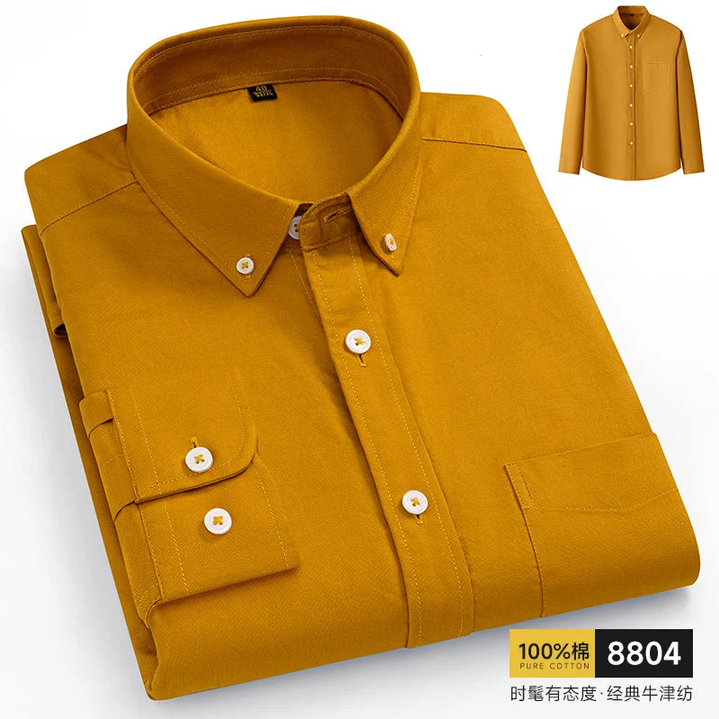 Men's Oxford Pattern Shirt Long Sleeve Big Size S-11XL Cotton Slim Fit Business Casual Traditional Shirts Easy Care Comfort