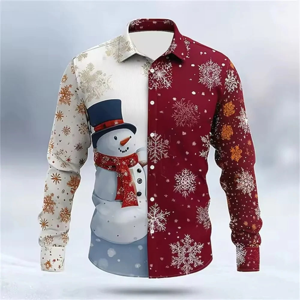 Christmas Festival Theme Men's 3D Printed Formal Shirts Christmas Tree Santa Claus Graphic Long Sleeve Shirt Fashion Men's Shirt