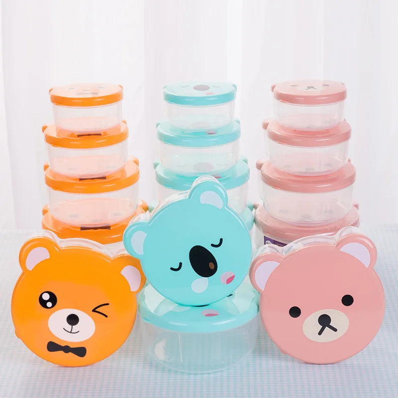 4pcs/set Children Plastic Bento Box Cartoon Print Japanese Outdoor Food Storage Container Kids Student Microwave Lunch Utensils