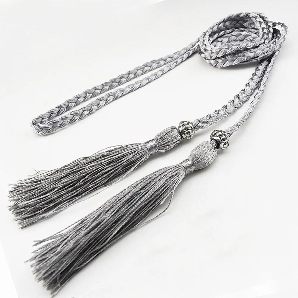160cm Thin Bow Tassle Dress Woven Rope Tassles Belts Waist Chain Braided Belts Waist Rope