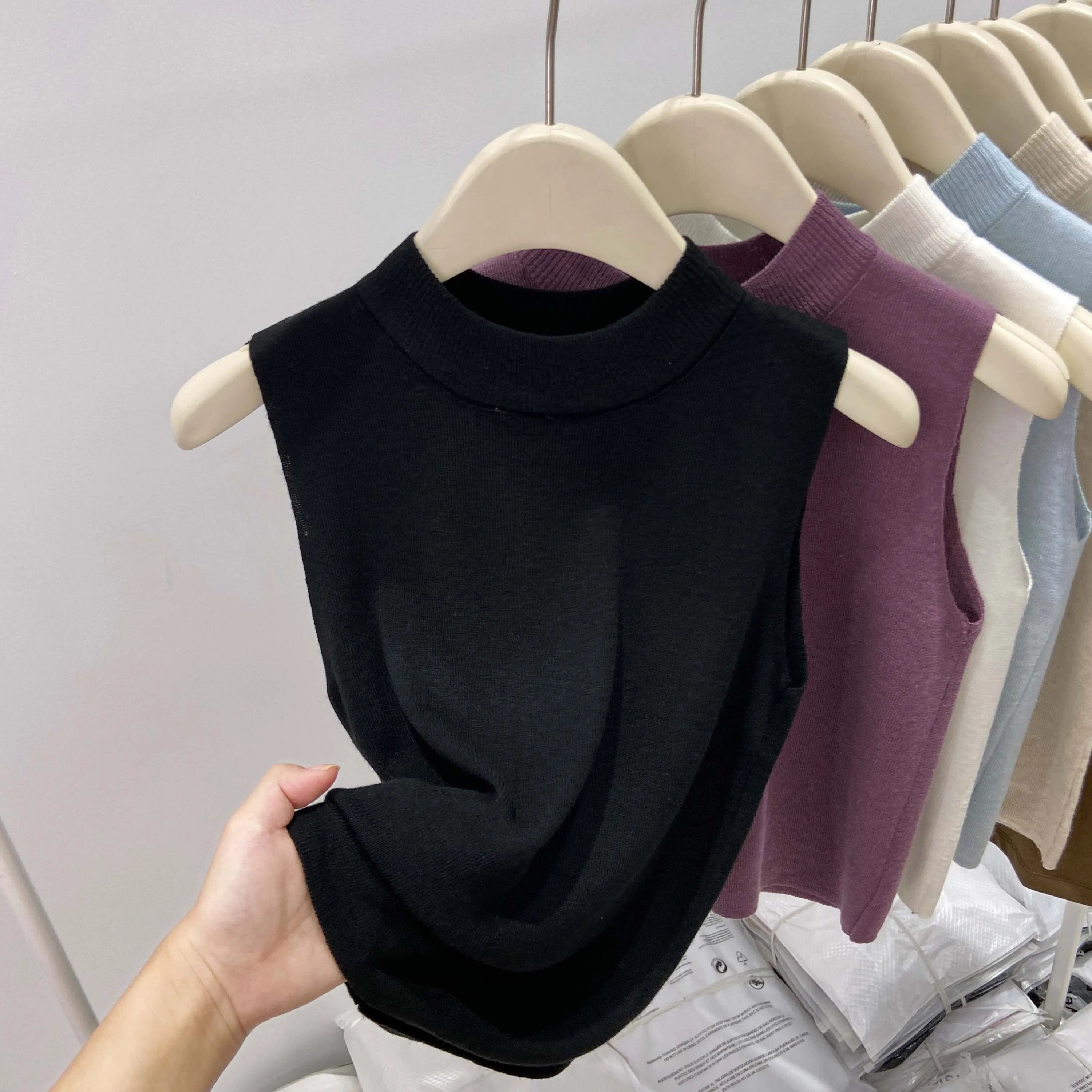 AOSSVIAO Women Knitted Tank Top Summer Fall Slim Sweater Sleeveless Solid Spring Autumn Sweaters Pullovers 2026 Top