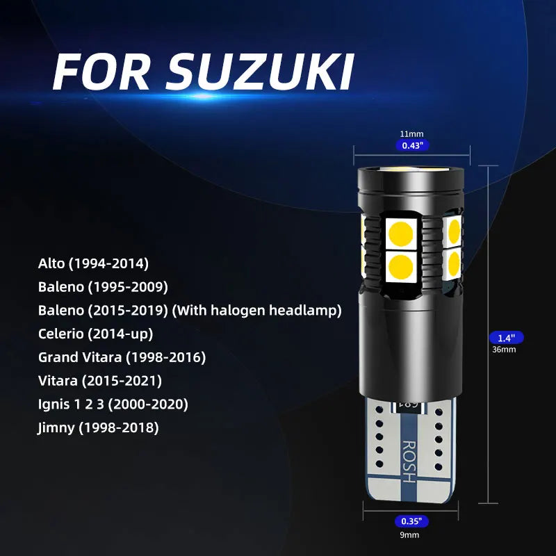 2×T10 W5W LED Clearance Parking Side Marker Lights Bulbs No Error For Suzuki Alto Baleno Celerio Grand Vitara Ignis 1/2/3 Jimny