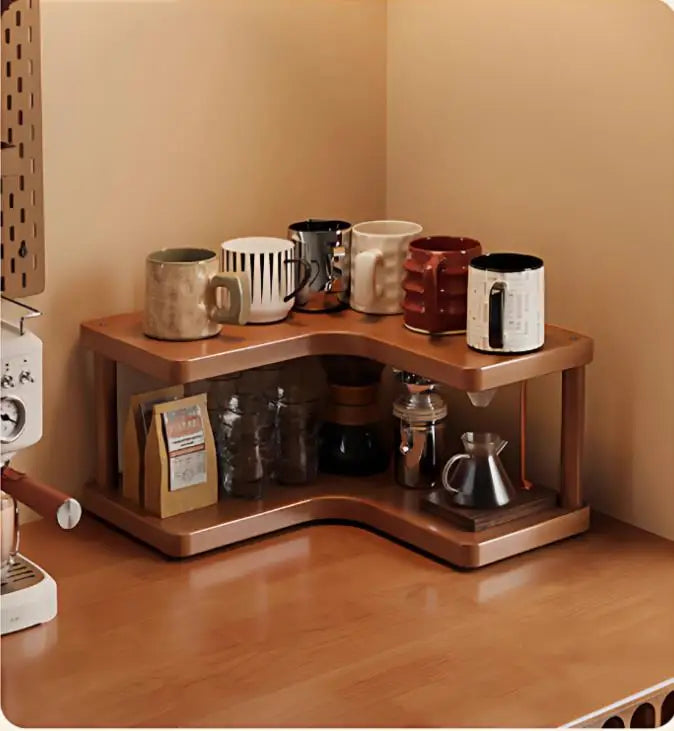Versatile 2-Tier Wooden Storage Rack for Kitchen&Tea Room-Countertop Organizer with Decorative Desktop Multi-layer Storage Rack