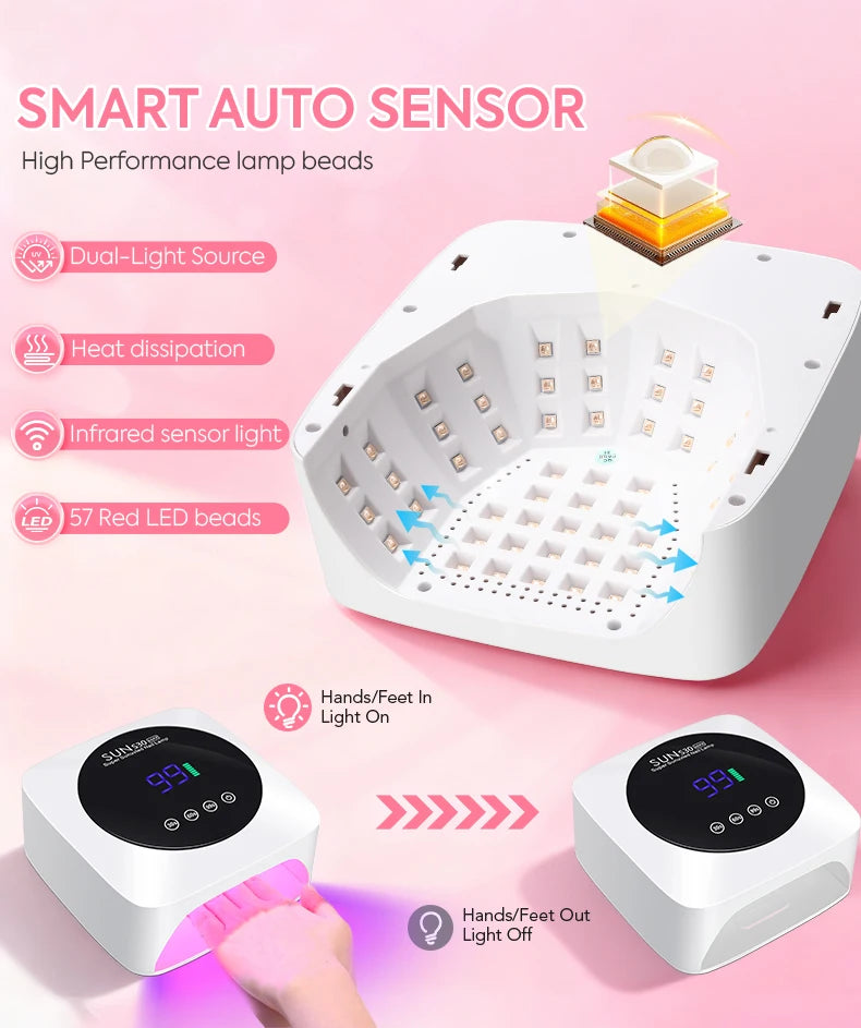180W UV LED Nail Lamp 57LED Rechargeable Nail Dryer For Curing Polish Gel Wireless Manicure Machine With Smart Sensor Salon Tool