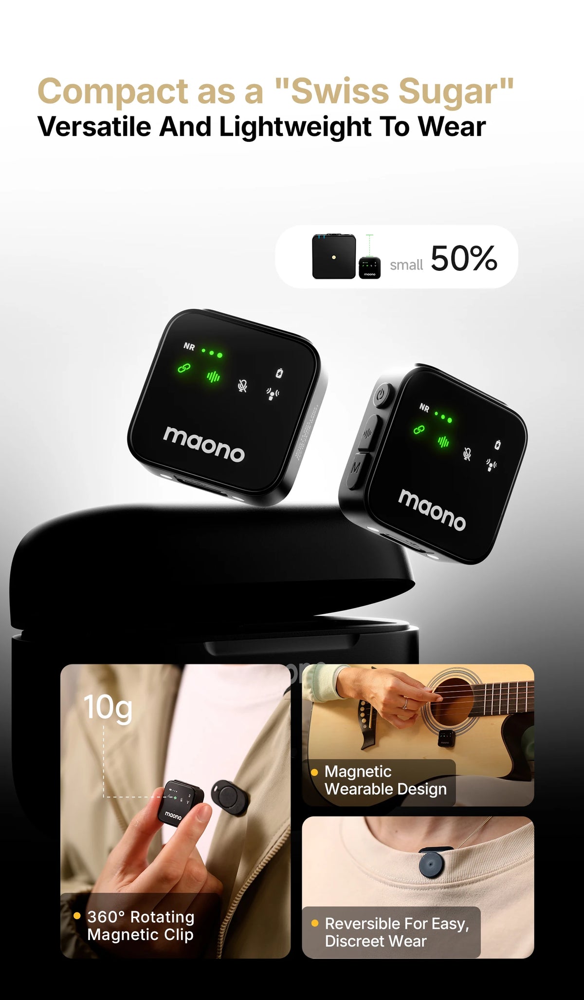 MAONO T1 Plus Dual-Capsule Wireless Lavalier Microphone Lapel Microphone for iPhone iPad Mini Mic for Video Recording Podcast