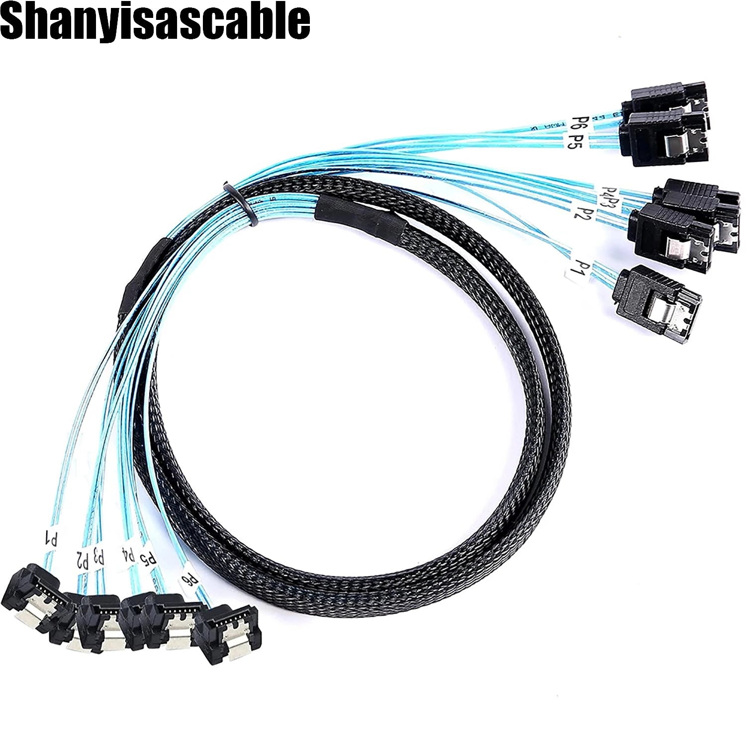 0.5M Cable 6Pcs/Set - SATA 90-Degree Right-Angle Data Cable SAS/SATA-12Gbps Cable for Server-Raid SDD HDD CD DVD Drives