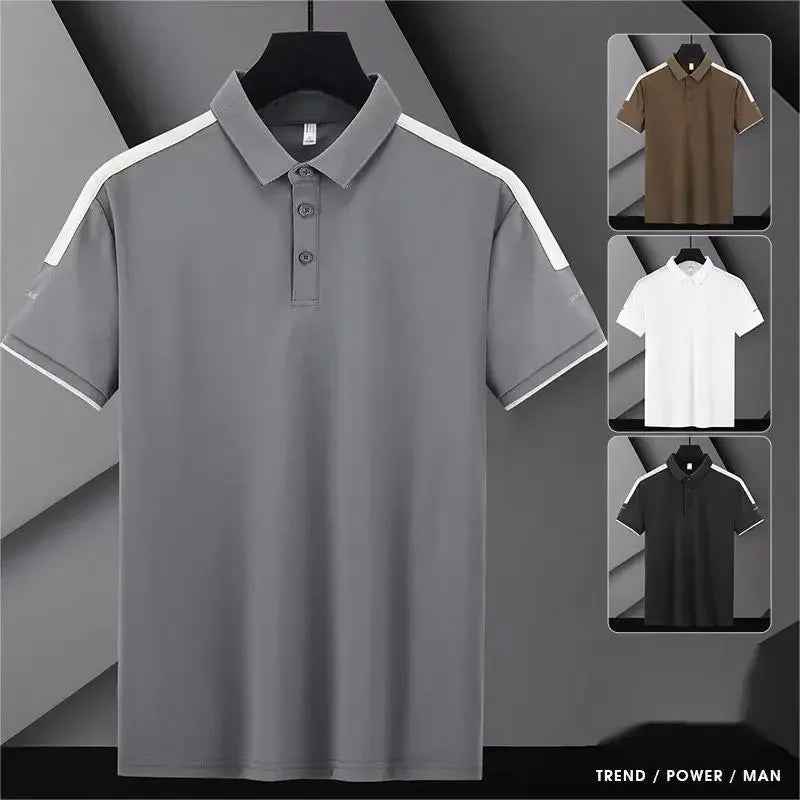 Business Casual Fashion Patchwork T-shirts Contrasting Colors Summer Short Sleeve Men's Clothing Polo-Neck All-match Polo Shirts