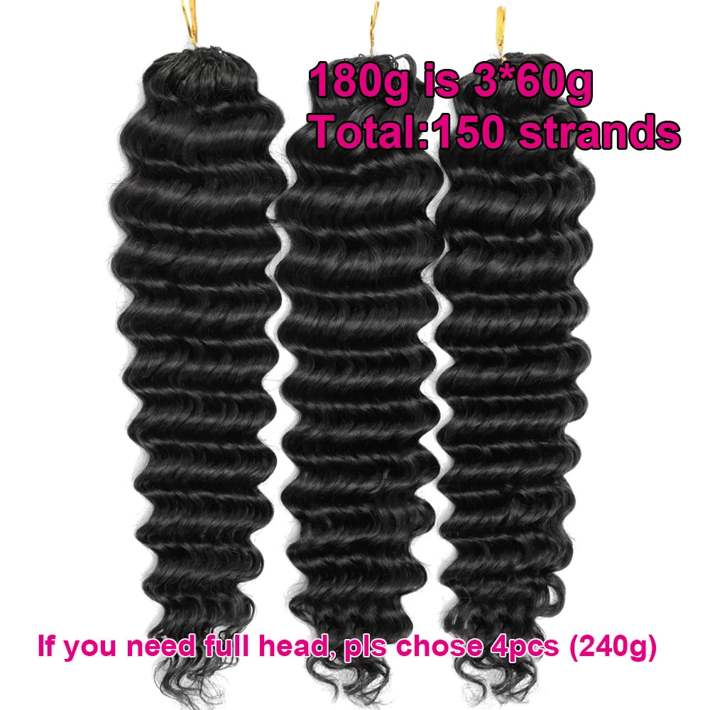 Miracle Knots Crochet Human Hair Deep Wave Pre-Separated Boho Braids Feather Crochet Human Hair 100% Burmese Curly Crochet Hair