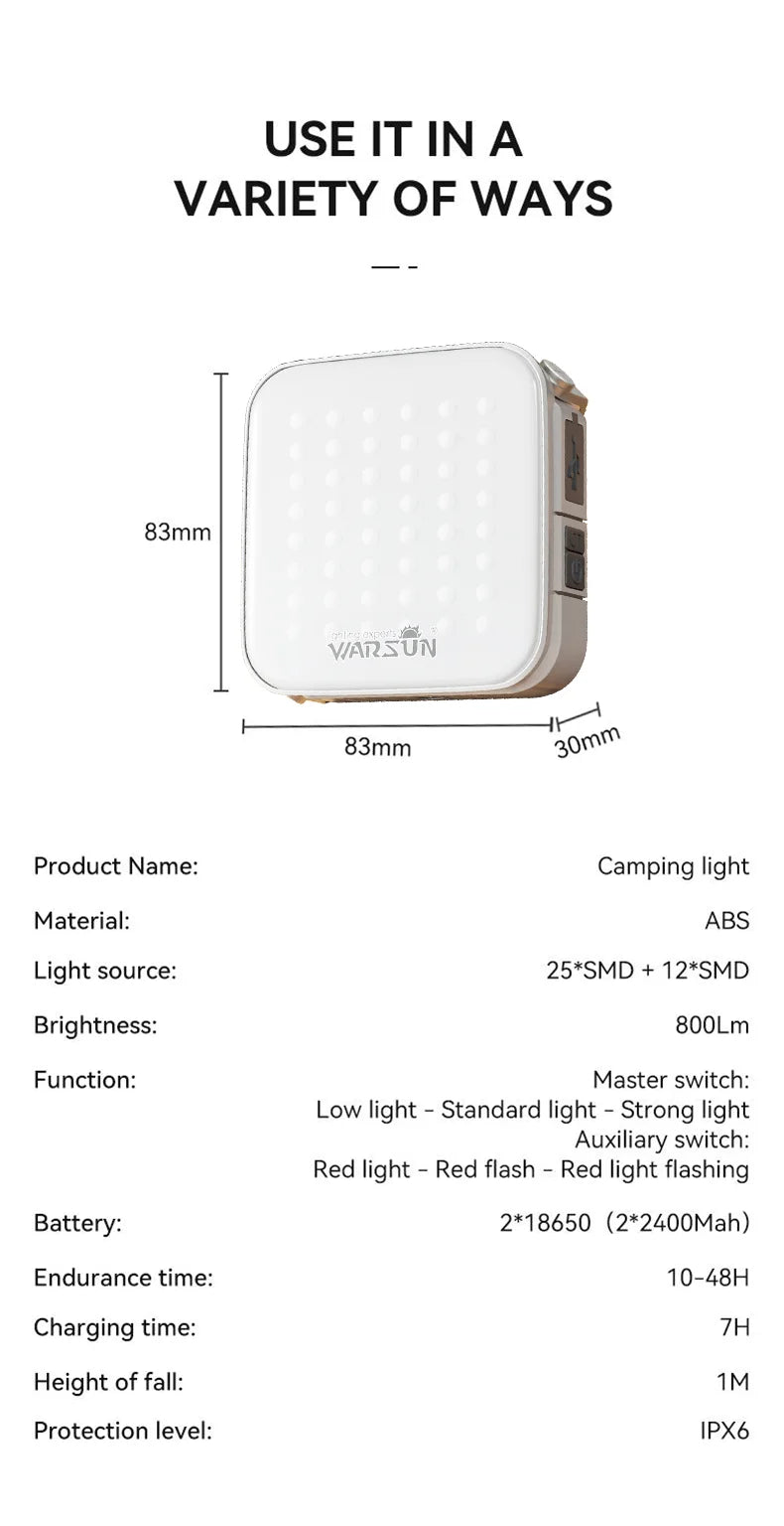 Warsun CP36 Camping Lights SMD Rechargeable Outdoor Hanging Lights Portable Fill Light Work Maintenance Lighting