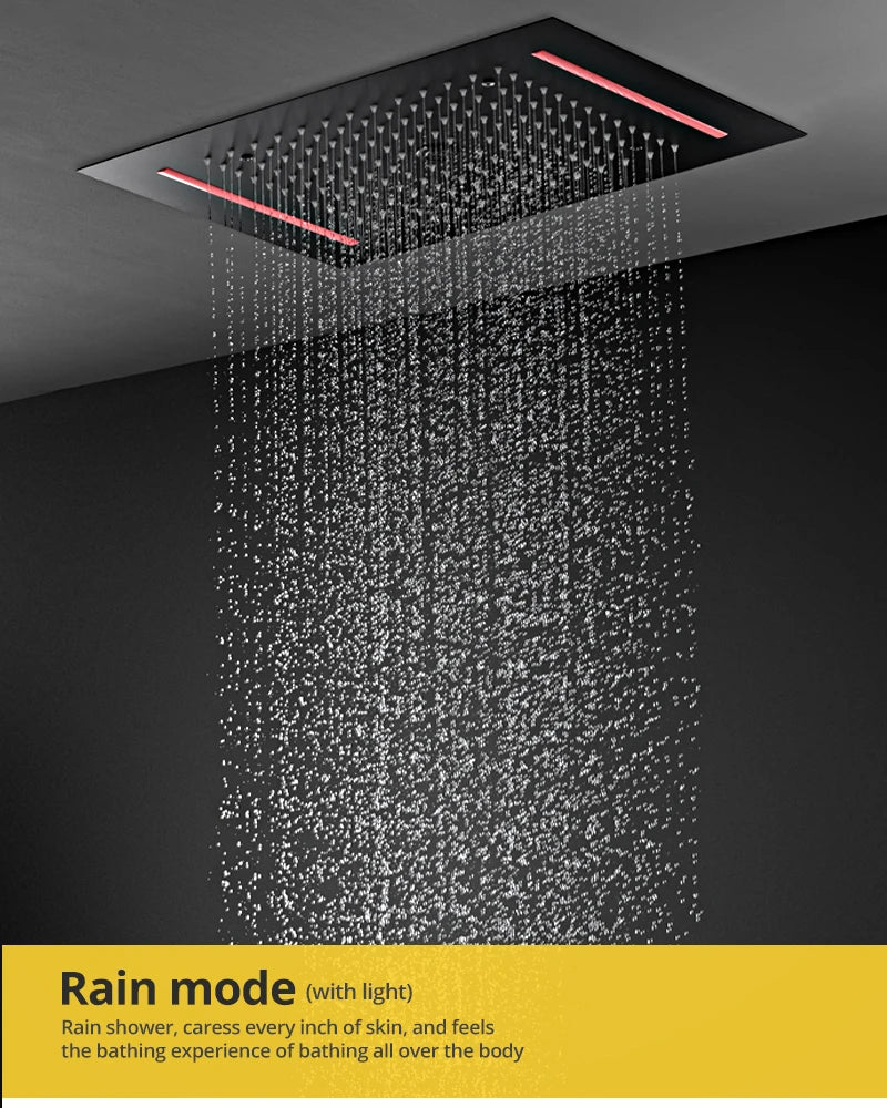 Digital Shower Set Ceiling Rain Shower Head LED Black Thermostatic Mixing Valve