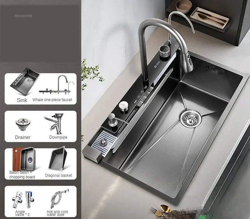 Modern Smart Kitchen Sinks Creative Metal Multi-functional Basin Luxury Household Sinks for Apartment Kitchen Rental House