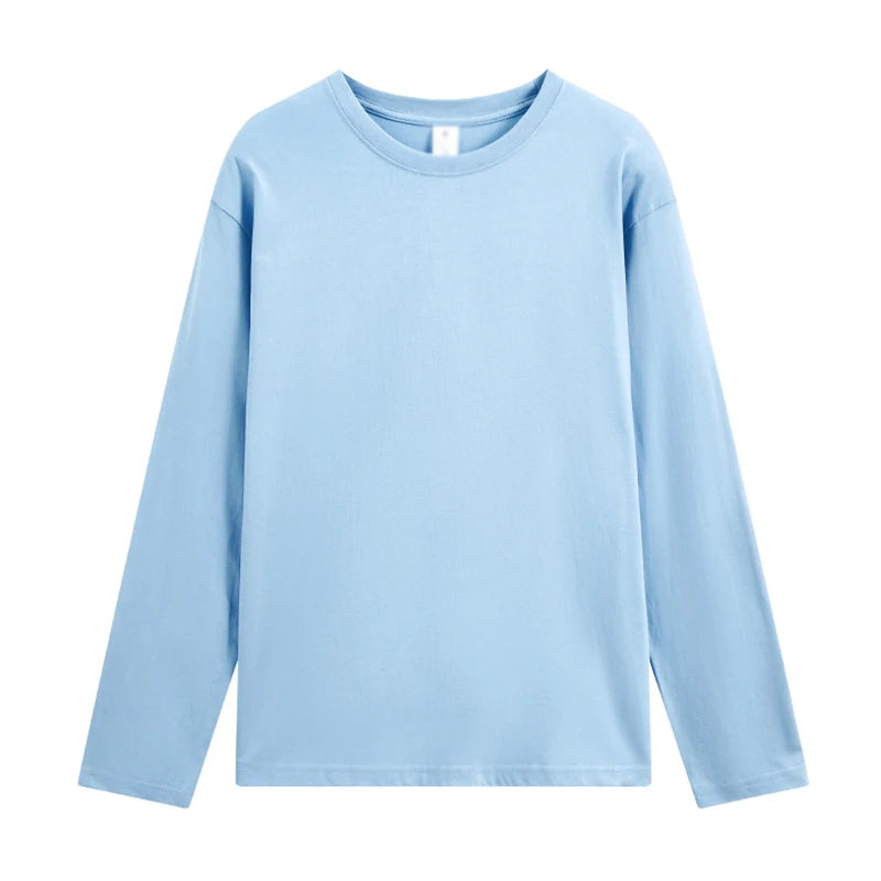 Long sleeve T-shirt Solid Color Top Tees Custom Print Your Design Autumn Plain Cotton Tshirts Plus Size Undershirts For Man