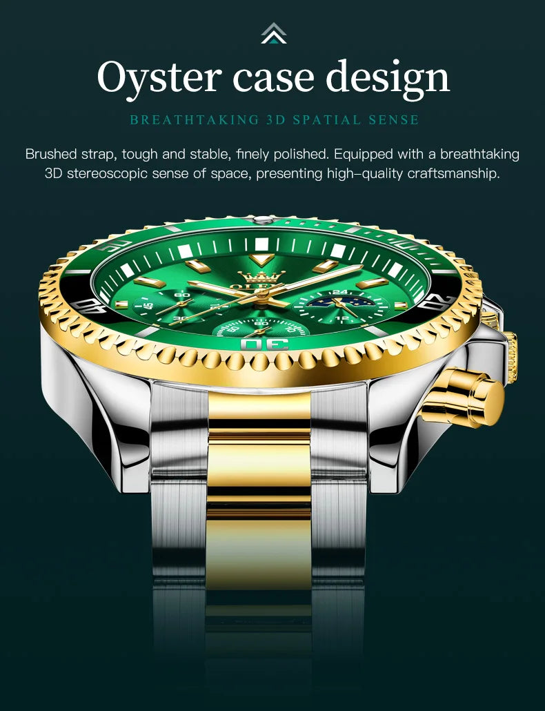 OLEVS 2870 Gold Men Watch Luxury Original Diving Series Men Watch Calendar Moon Phase Chronograph Sport Men Quartz Watch Gift