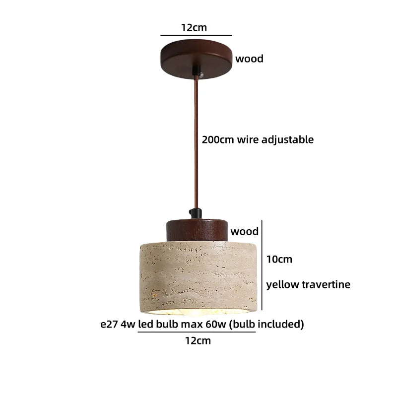 IWHD Yellow Travertine Stone LED Pendant Lamp Living Dining Room Table Inside Retro Wood Hanging Lights Fixture Lampara Colgante
