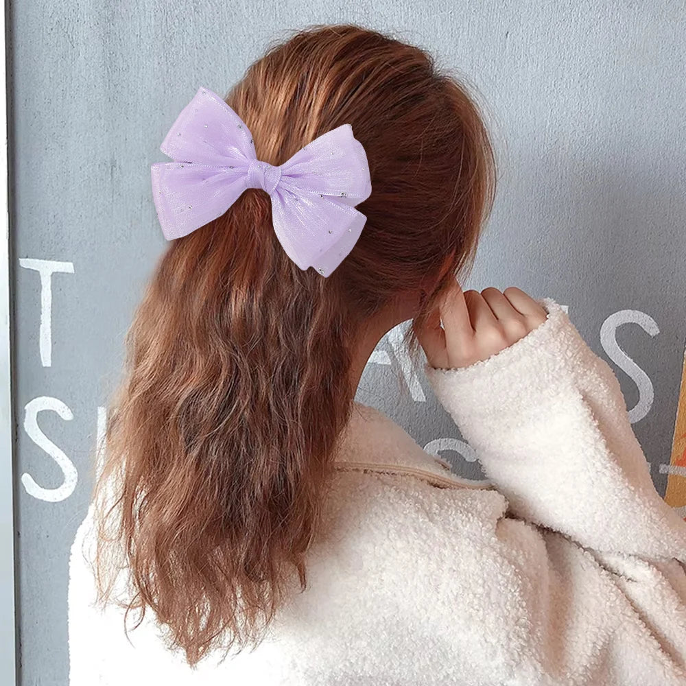 2Pcs Exquisite Princess Bow Hair Clip Set 4.72 Inches Diamond Sets Bow Children's Hairgripes Ladies' Sweet Ponytail Hair Clip