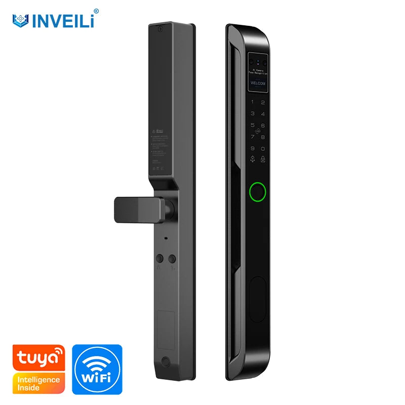 Tuya Smart WiFi Digital Door Lock Biometric Fingerprint & RFID/IC Card Unlock Smartphone App Control Memory Card Glass Wood Door