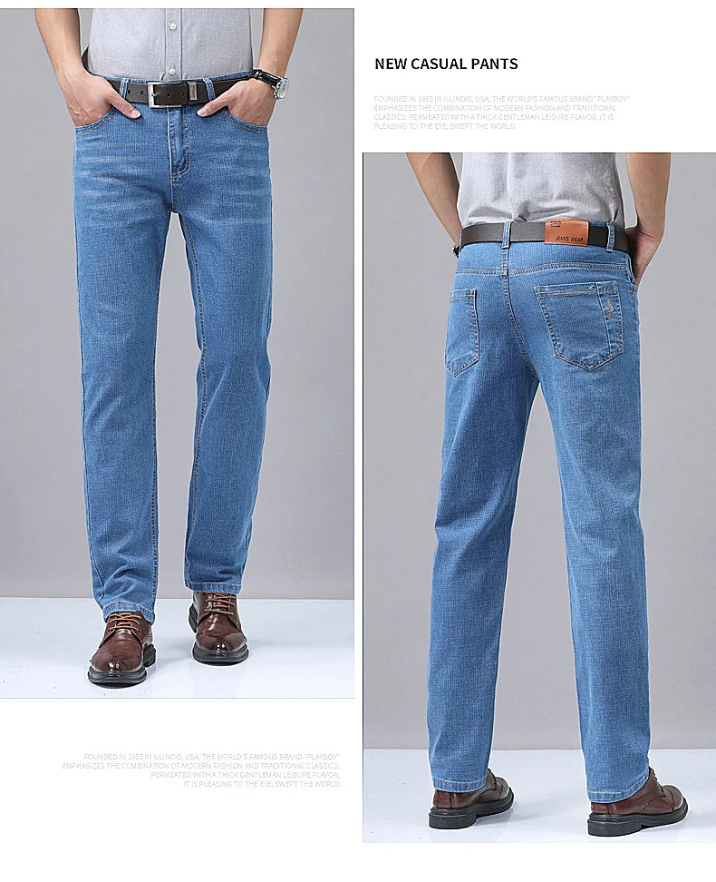 Men's Denim Jeans Thin Summer Straight Business Soft Fashion New High Quality Pants New Arrivals Dropship OL Work Trousers