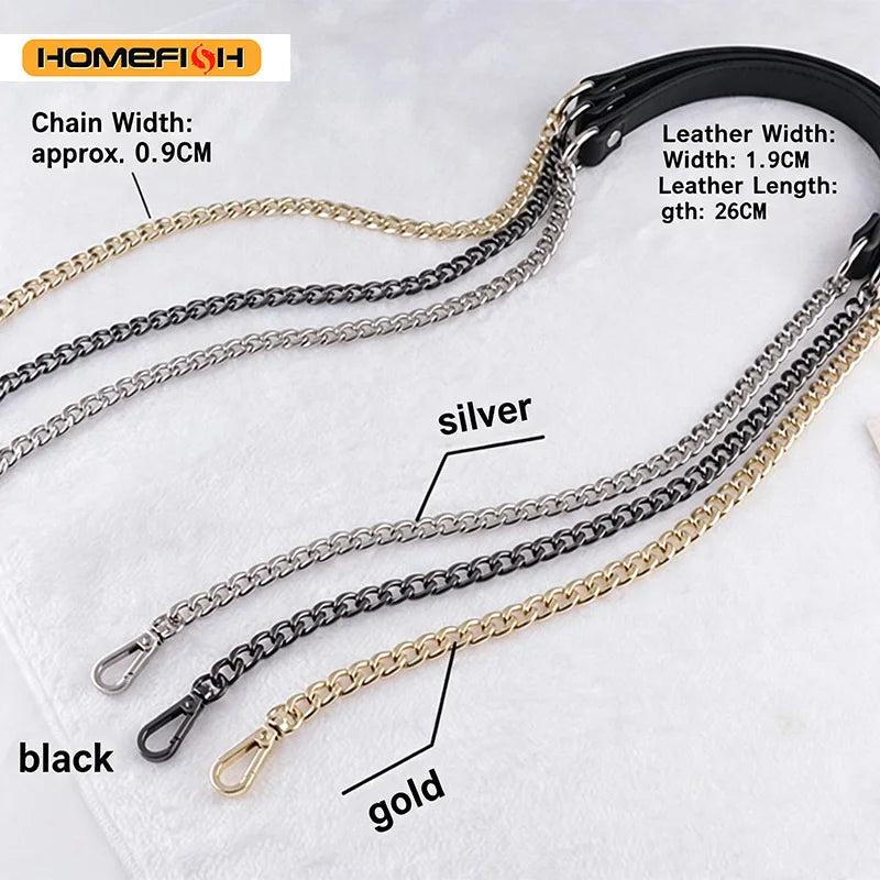 120CM Replacement Metal Bag Chain Strap, PU Leather Shoulder Strap For DIY Handbag Crossbody Bag Accessories
