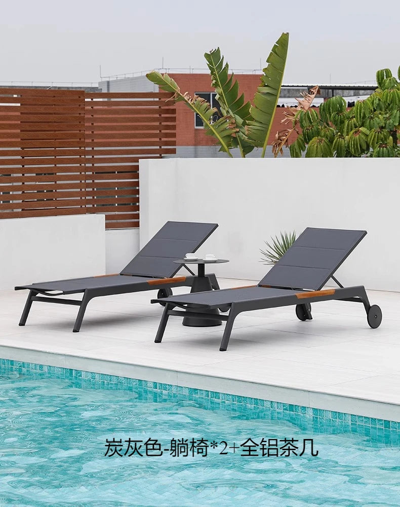 ZML Outdoor White Hotel Pool Sun Lounge Waterproof Seaside Beach Bed