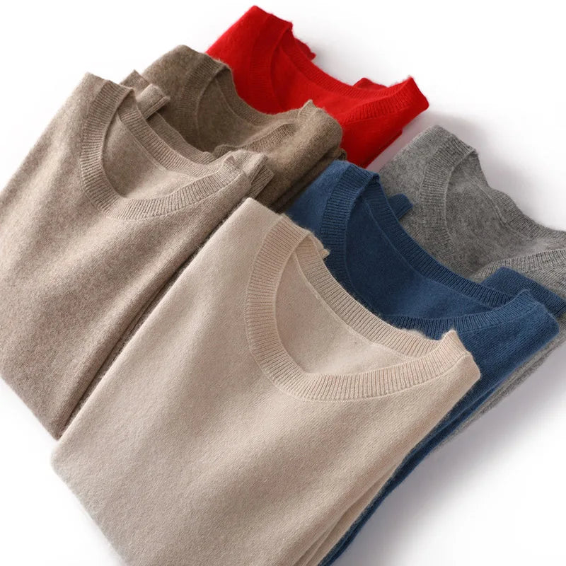100%Merino Pure Wool Pullover Sweater For AutumnWinter Women's Round Neck Warm High-Quality Solid Color Basic Knitted Jumper Top