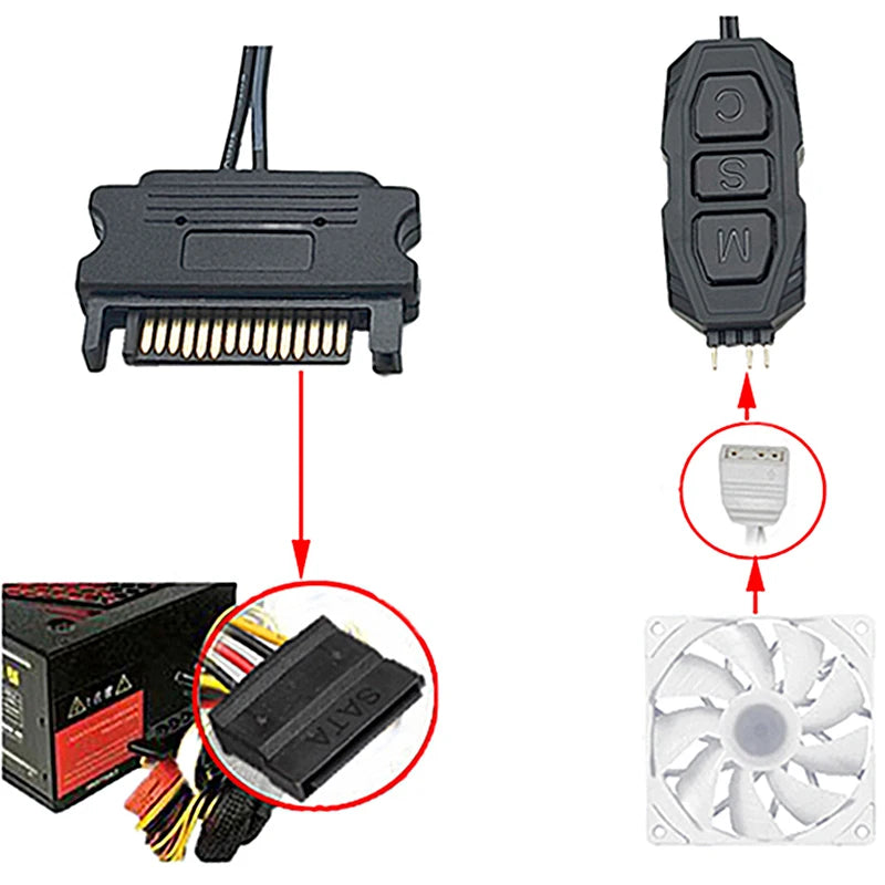 ARGB 5V 3Pin Controller To SATA RGB Remote Mini Controller HUB Adapter RGB Remote Controller for PC Fan Cooling Fan Light Strip