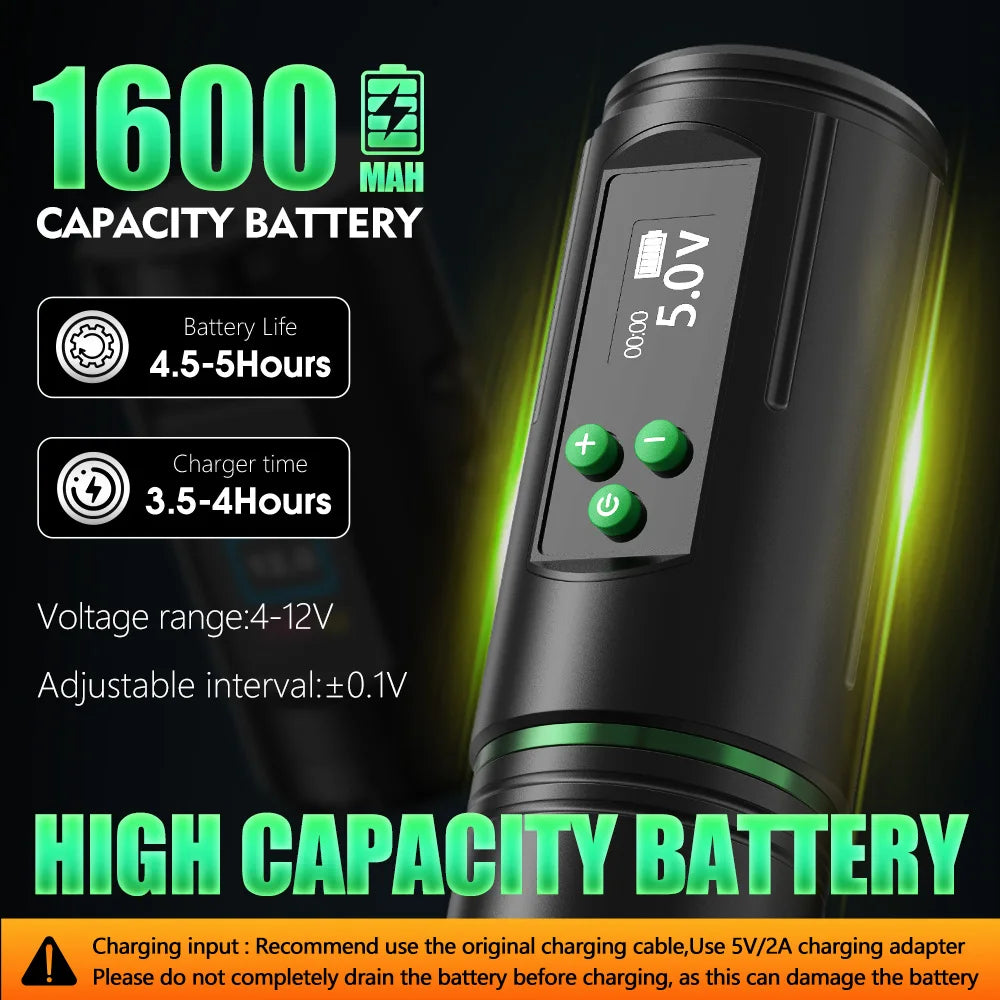 Kiss of Dragon Professional Wireless Tattoo Machine Pen 3.5mm Stroke OLED Display 1600mAh Battery For Tattoo Artists Beginners