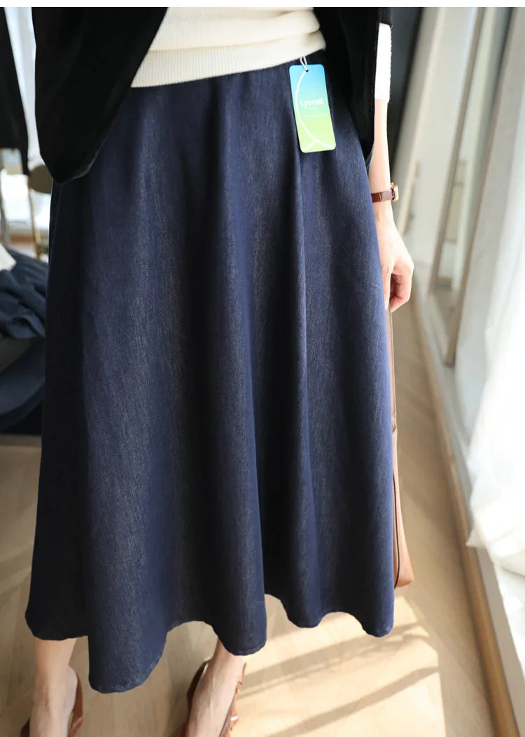 Summer women's casual solid color retro fashionable washed blue denim skirt