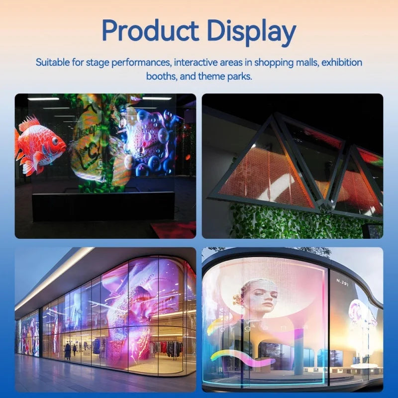 Transparent Advertising Led Video Wall Panel Roll up Crystal Rgb Flexible Mesh Glass Sticker Screen Luxury Thin Film LED