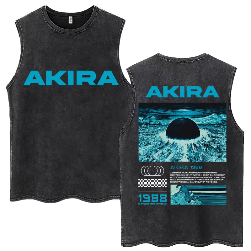Washed Japan Anime Akira Retro Tank Tops 90s Science Fiction Movie Shotaro Kaneda Sleeveless T Shirts Cotton Casual Loose Vests