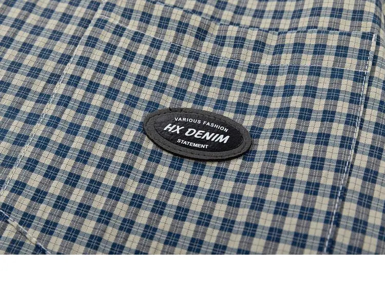 Sycpman American Style Retro Contrast Checkered Short Sleeved Shirts for Men and Women Trendy Loose Casual Shirt