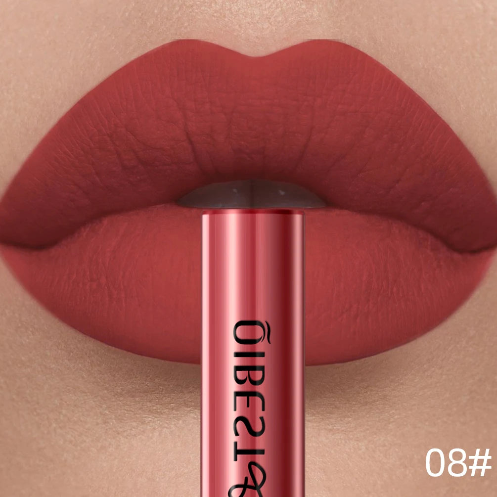 QIBEST Sexy Red Lip Gloss Long Lasting Velvet Matte Liquid Lipstick Waterproof Lip Makeup Nonstick Cup Purple Lip Tint Black