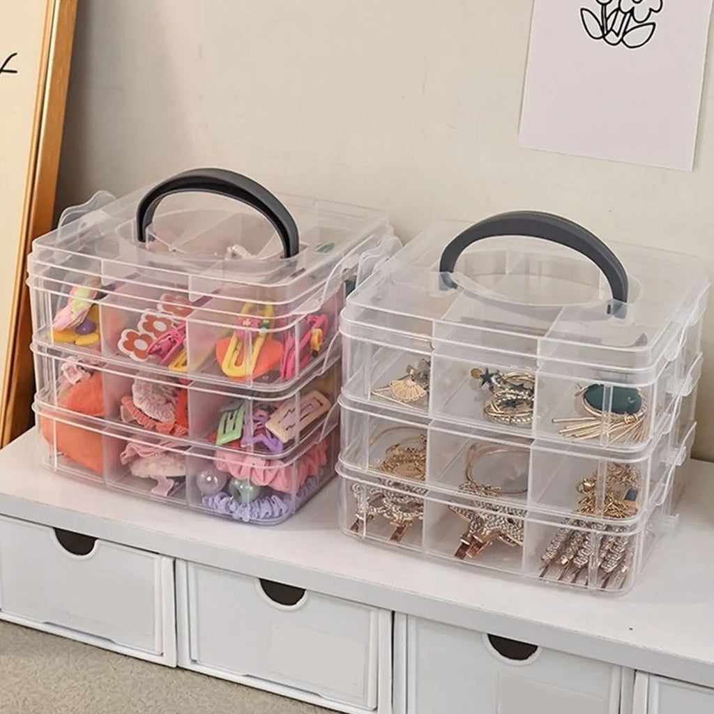 Stackable covered storage containers, jewelry, accessories, toys, sewing supplies, tape storage boxes, snap on tray containers