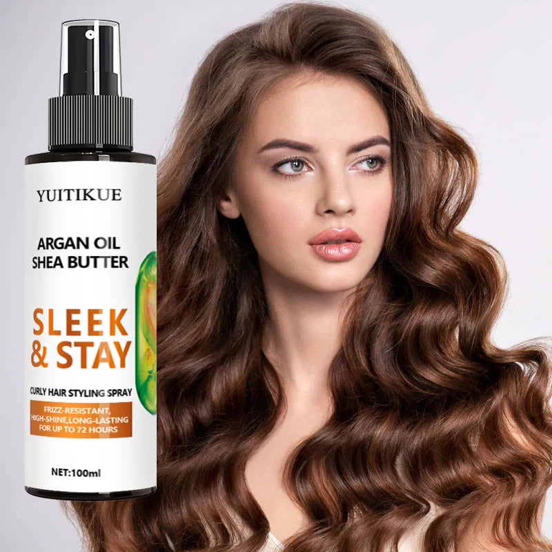 YUITIKUE Argan Oil Shea Butter Curly Hair Styling Spray Sleek Stay Frizz Resistant High Shine Long Lasting Hair Care