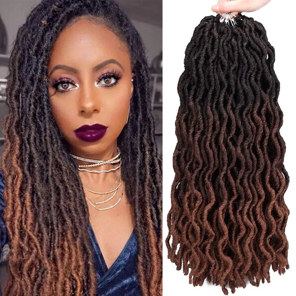 18/24 Inch Goddess Faux Locs Crochet Hair 6 Packs/Lot Soft Gypsy Locs Wavy Crochet Braids Dreadlocks 3 Tone Curly Wavy Synthetic